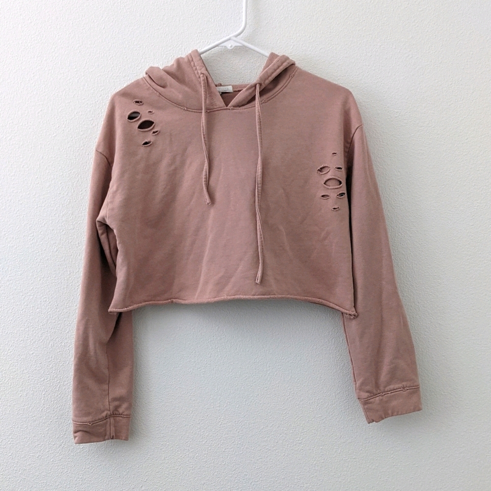 distressed cropped hoodie sweater sz S